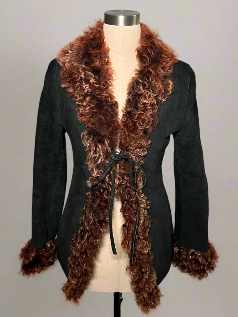 Suede Coat with Fur Trim