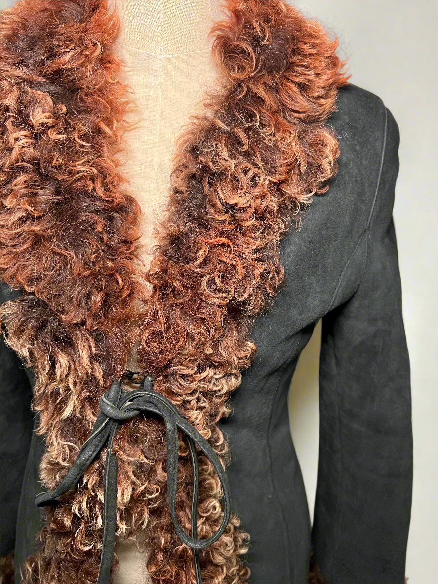 Suede Coat with Fur Trim