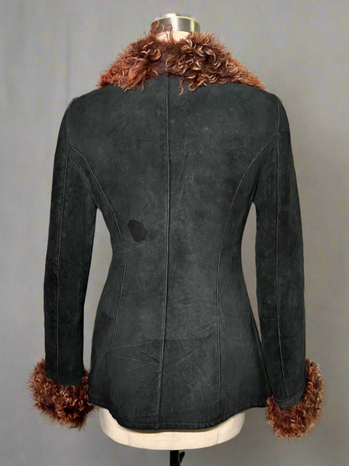 Suede Coat with Fur Trim