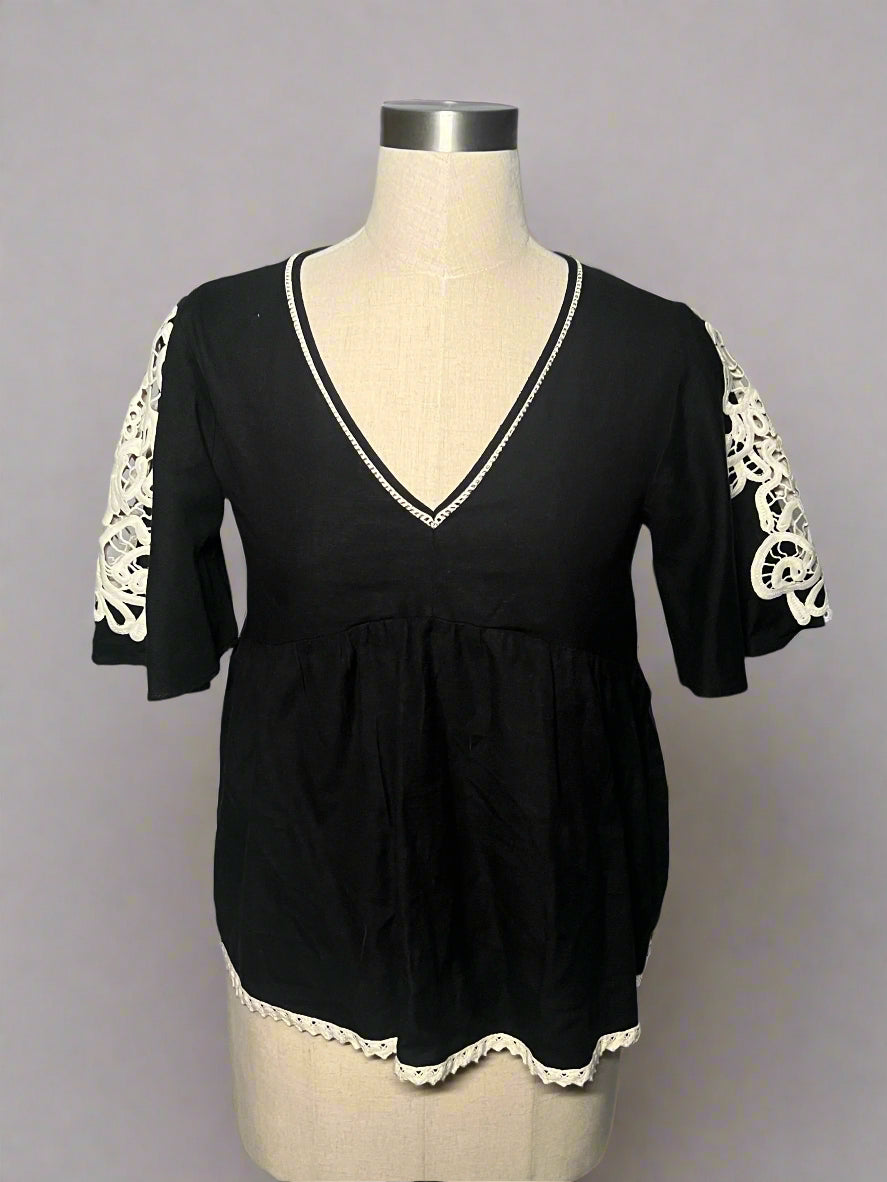 Black Top with Lace Detail