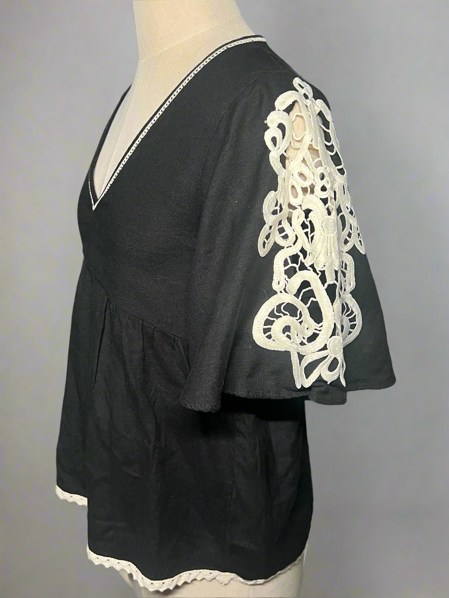 Black Top with Lace Detail