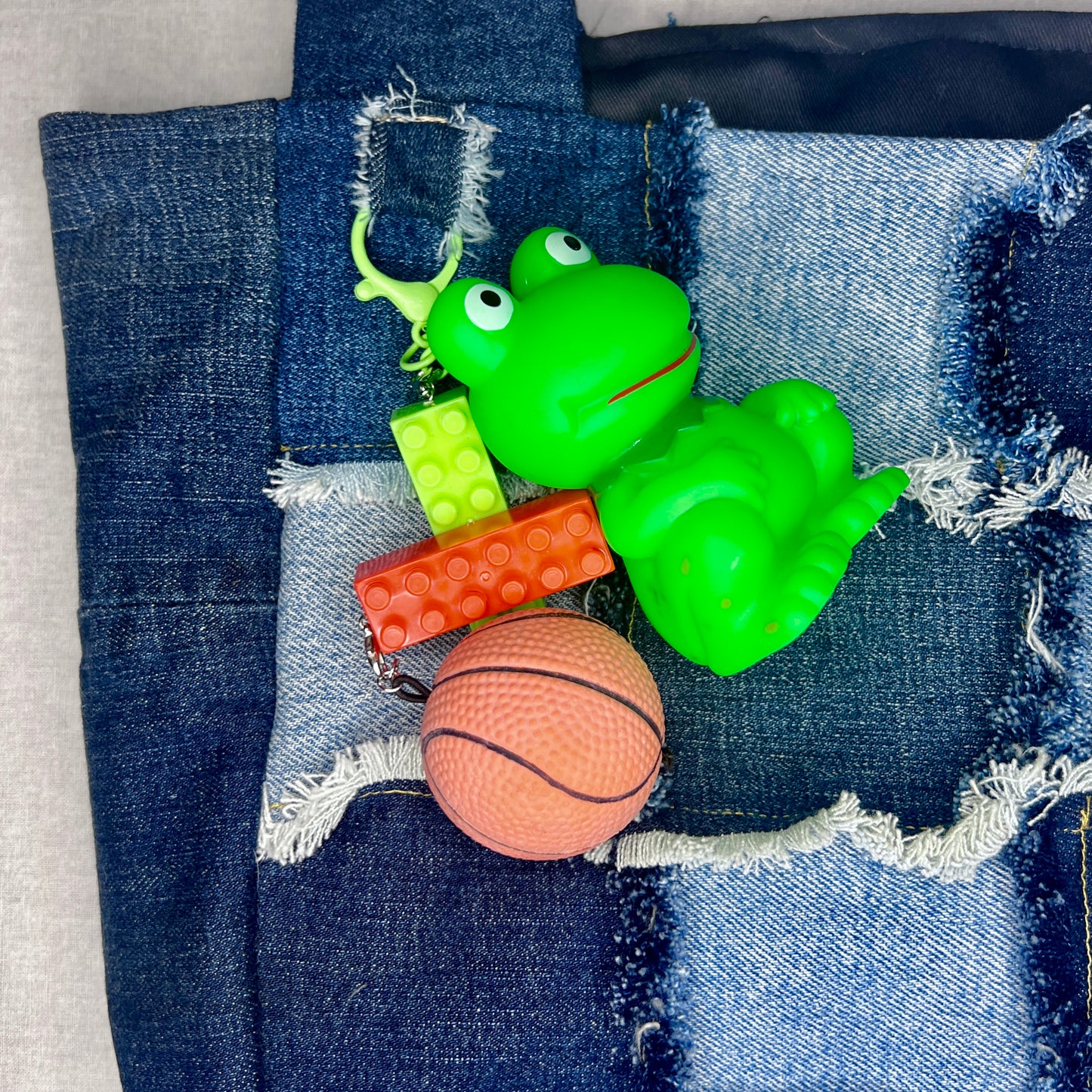 Dark Denim Patchwork Tote with Charms