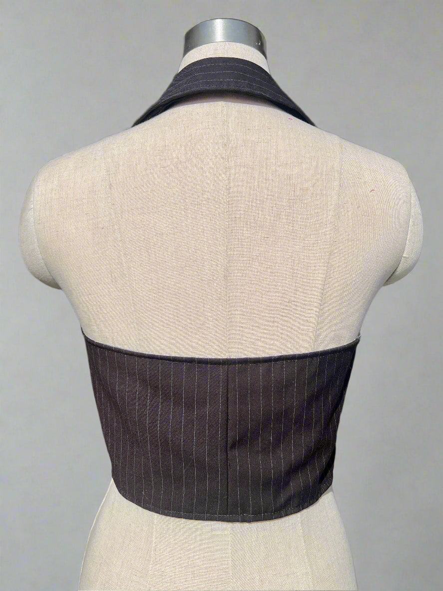 Grey Pinstripe Halter Neck Waistcoat