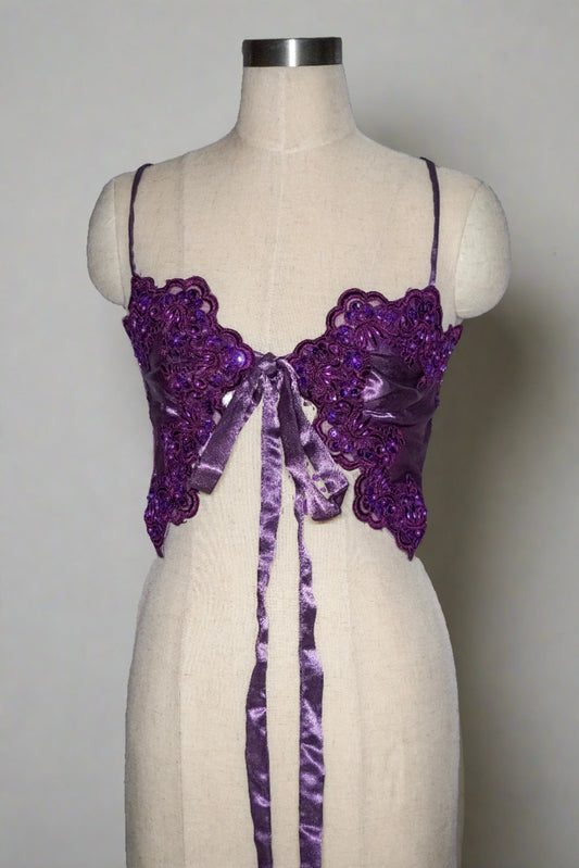 Purple Satin Top with Lace