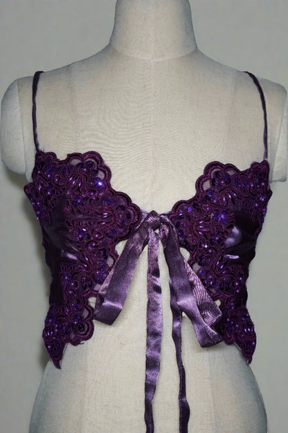 Purple Satin Top with Lace