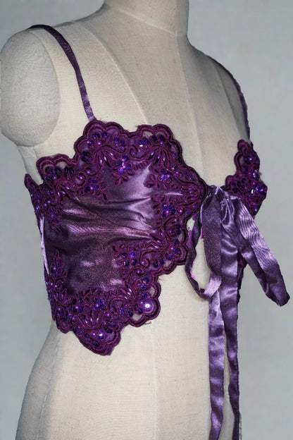 Purple Satin Top with Lace