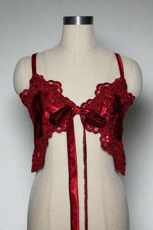 Red Satin Top with Lace