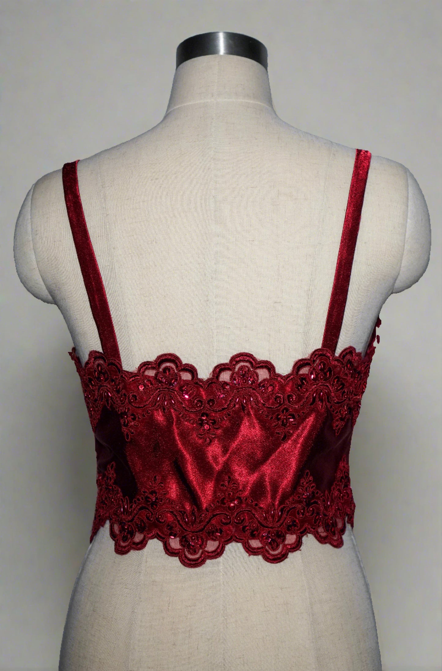 Red Satin Top with Lace