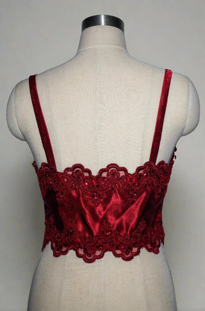 Red Satin Top with Lace