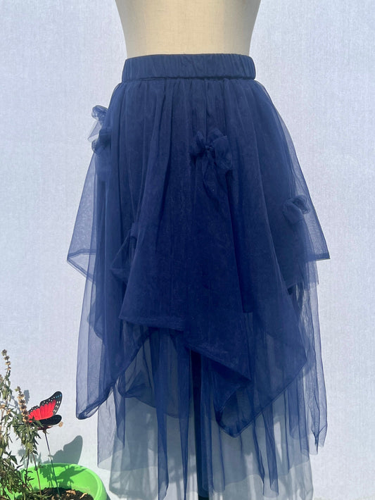 Blue Tulle Midi Skirt