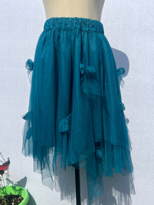 Teal Tulle Midi Skirt