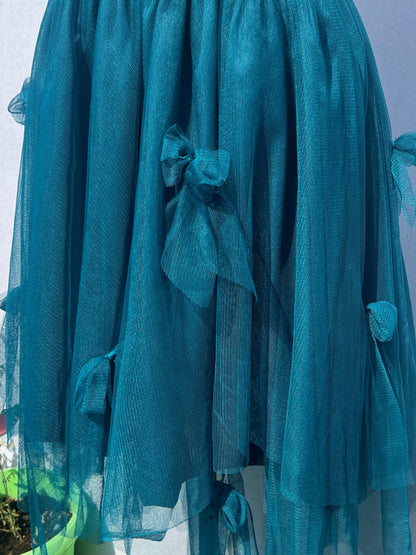 Teal Tulle Midi Skirt
