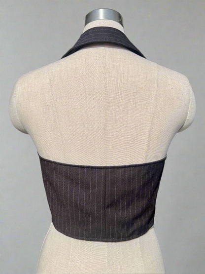Grey Pinstripe Halter Neck Waistcoat