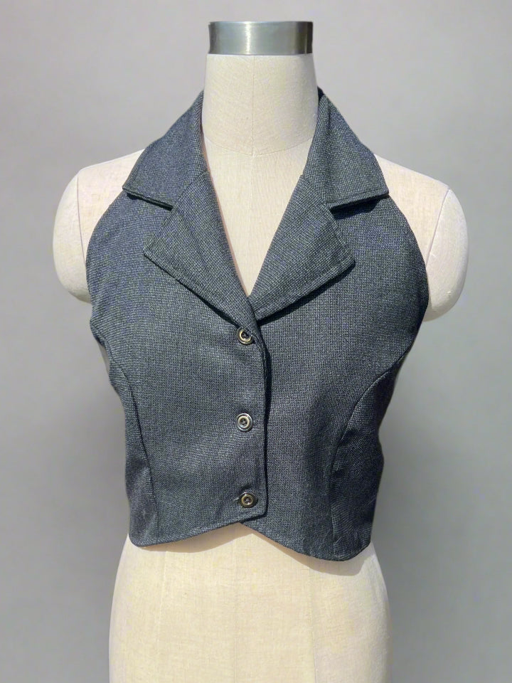 Grey Halter Neck Waistcoat with Buttons