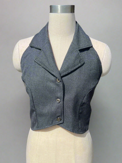 Grey Halter Neck Waistcoat with Buttons