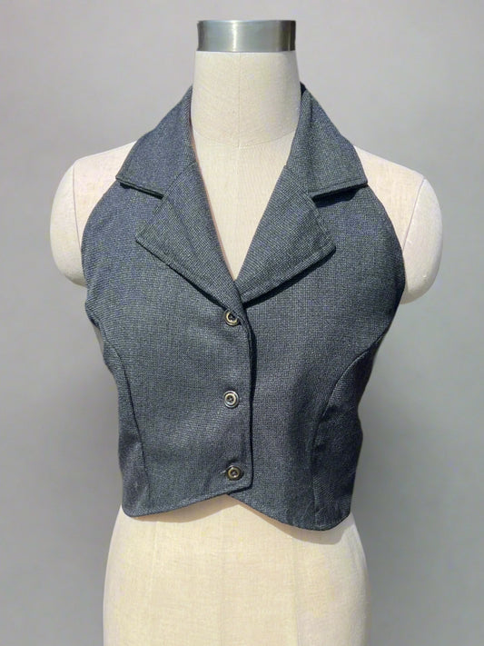 Grey Halter Neck Waistcoat with Buttons