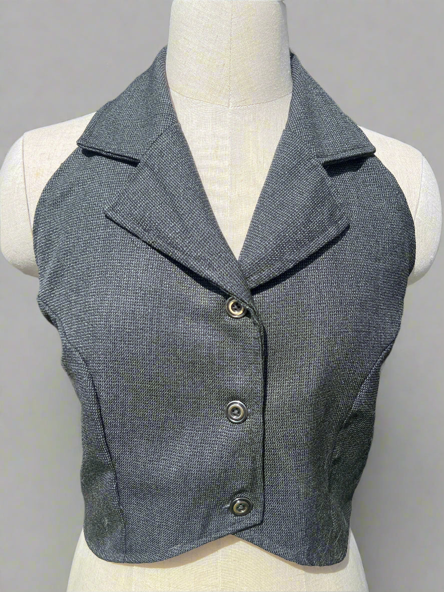 Grey Halter Neck Waistcoat with Buttons