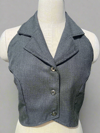 Grey Halter Neck Waistcoat with Buttons