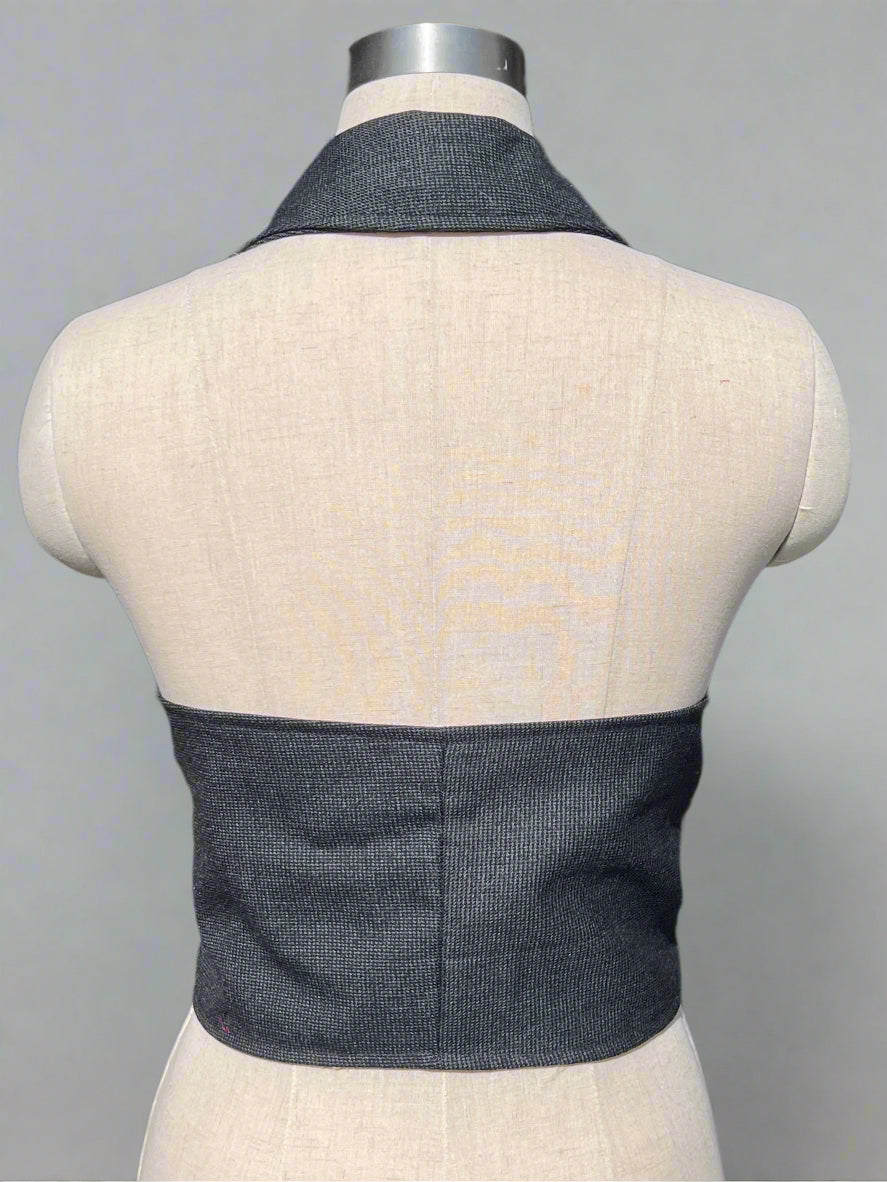 Grey Halter Neck Waistcoat with Buttons