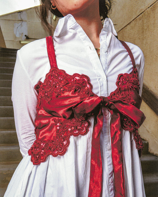 Red Satin Top with Lace